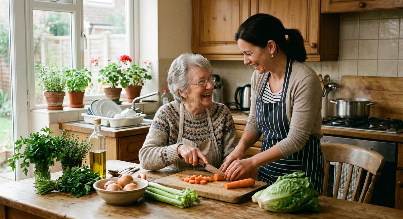 Illustration of meal preparation support in a home setting